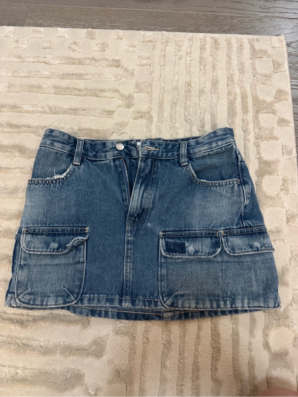 Adorable Denim Cargo Mini Skirt in Medium Blue
